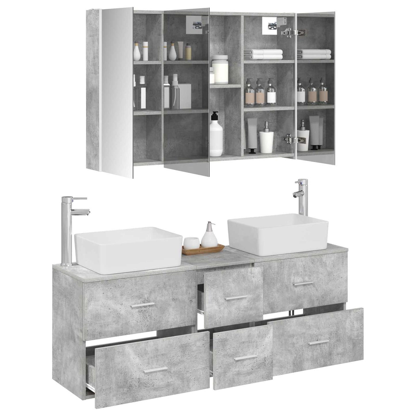 Bathroom Furniture Set 4 pcs Concrete Grey