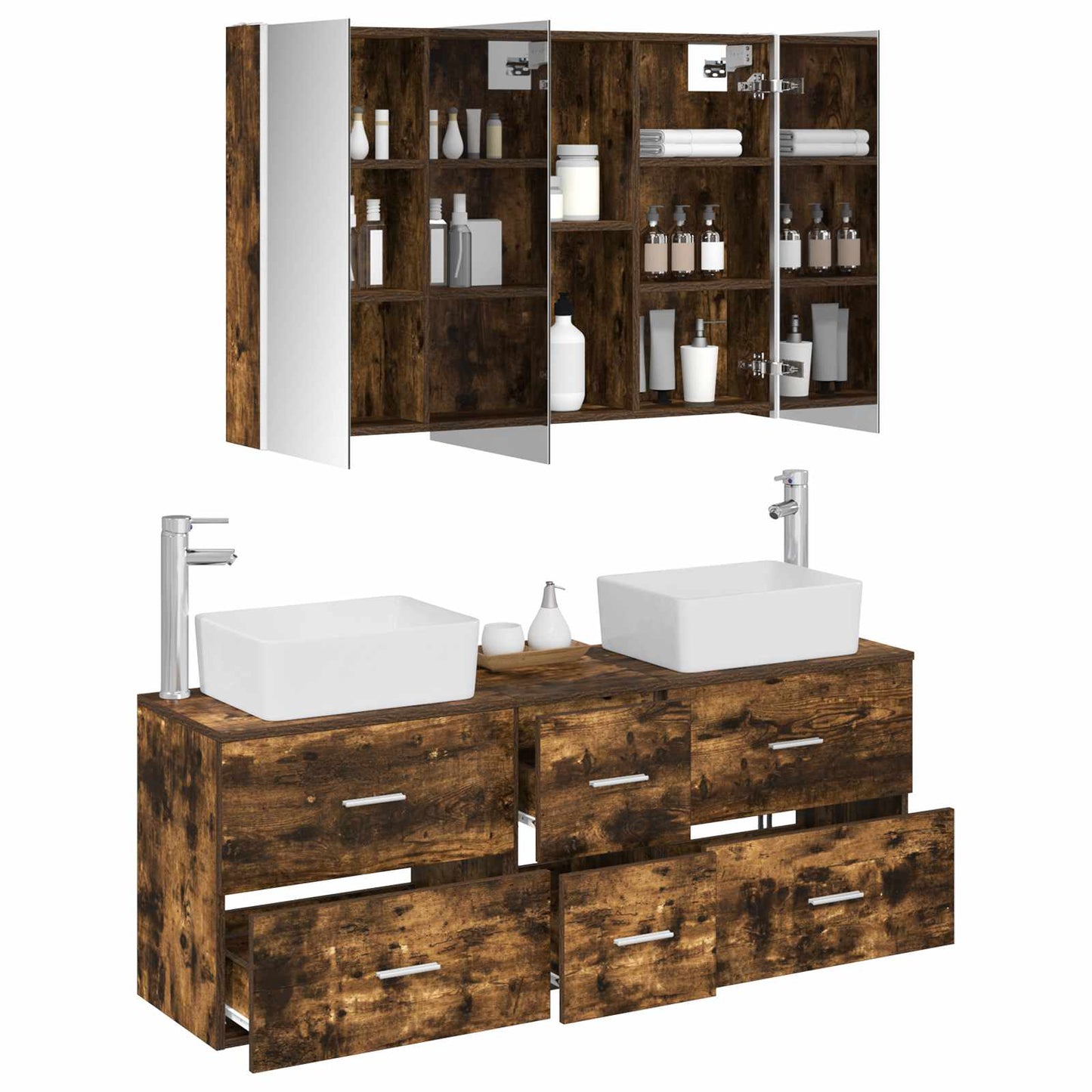Bathroom Furniture Set 4 pcs Smoked Oak