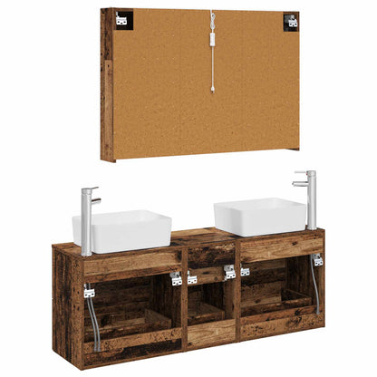 Bathroom Furniture Set 4 pcs Old Wood Engineered Wood and Glass