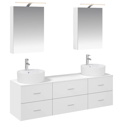 Bathroom Furniture Set 5 pcs White Engineered Wood and Glass
