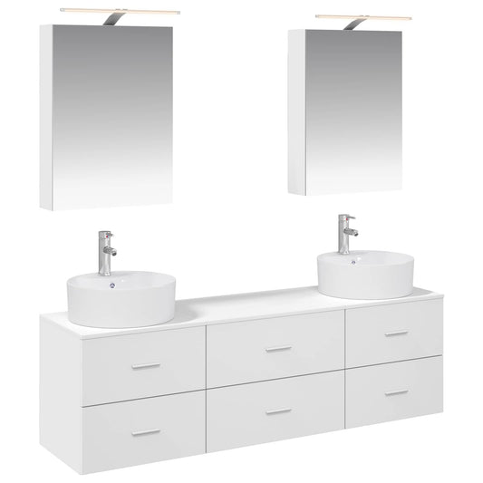 Bathroom Furniture Set 5 pcs White Engineered Wood and Glass