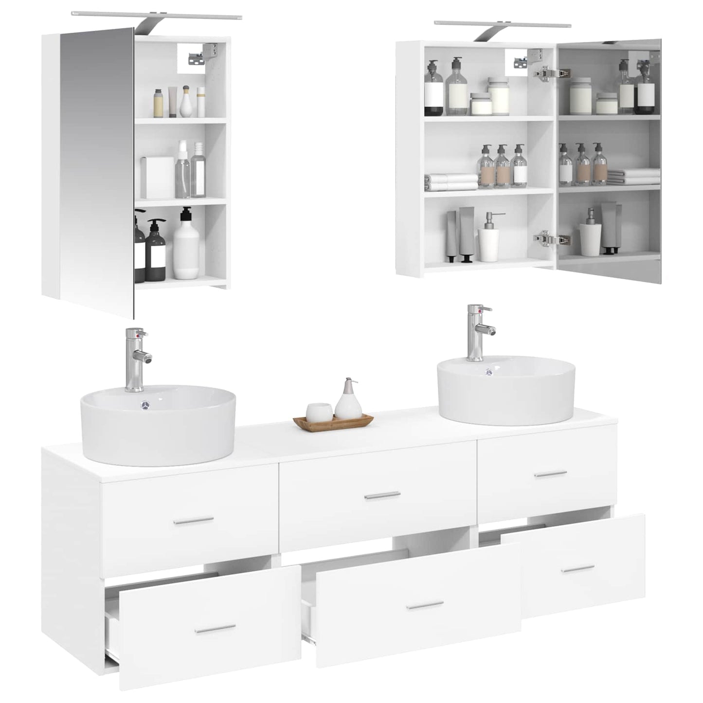 Bathroom Furniture Set 5 pcs White Engineered Wood and Glass