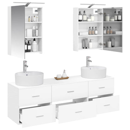 Bathroom Furniture Set 5 pcs White Engineered Wood and Glass