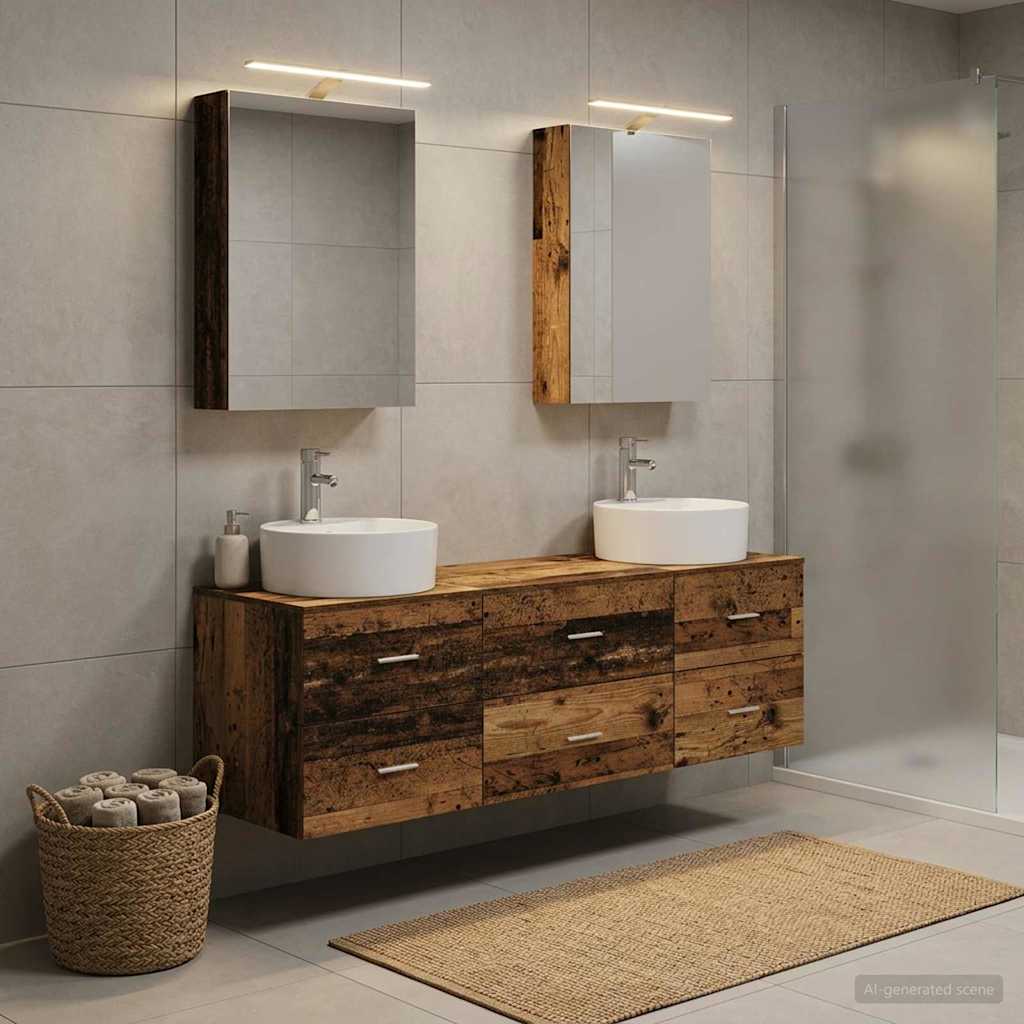 Bathroom Furniture Set 5 pcs Old Wood Engineered Wood and Glass