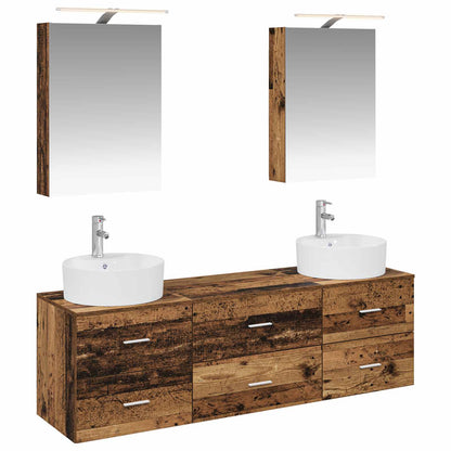 Bathroom Furniture Set 5 pcs Old Wood Engineered Wood and Glass