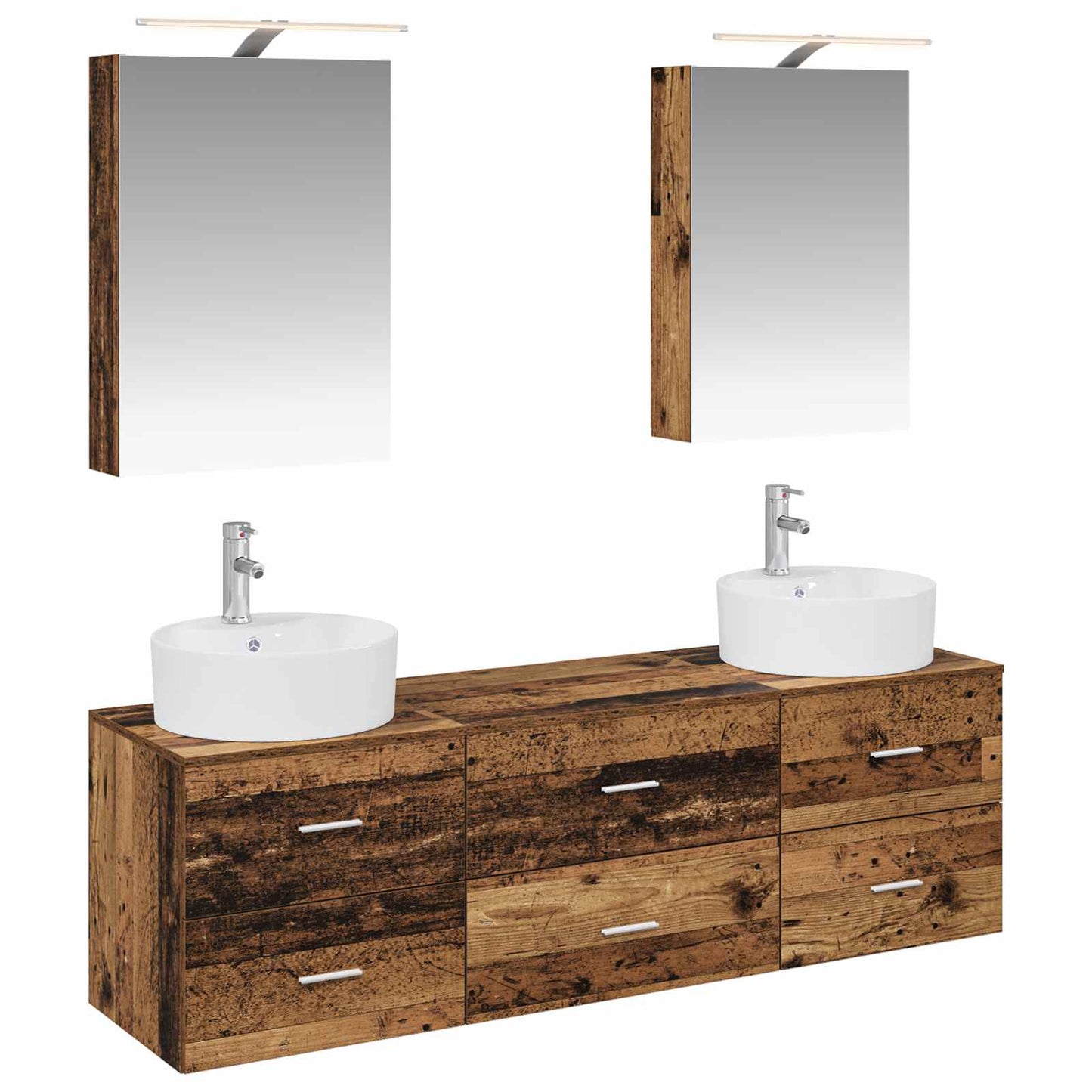 Bathroom Furniture Set 5 pcs Old Wood Engineered Wood and Glass