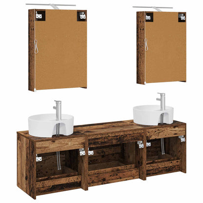 Bathroom Furniture Set 5 pcs Old Wood Engineered Wood and Glass