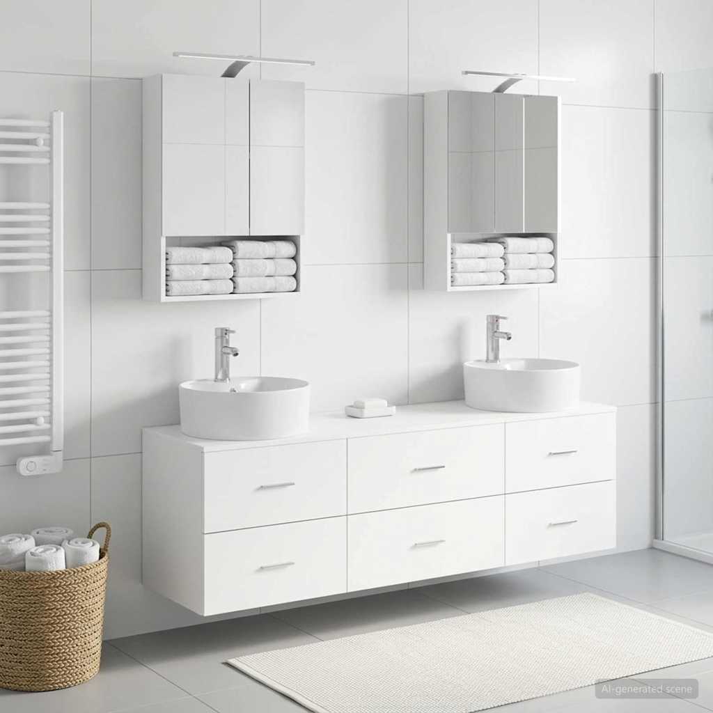 Bathroom Furniture Set 5 pcs White Engineered Wood and Glass
