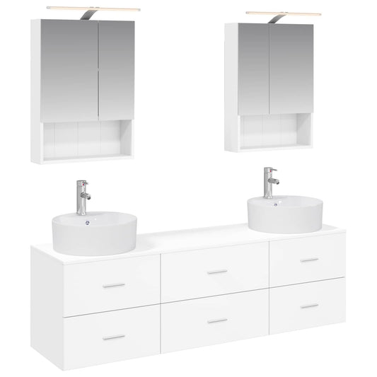 Bathroom Furniture Set 5 pcs White Engineered Wood and Glass