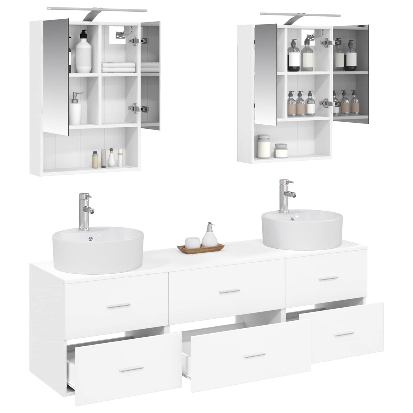 Bathroom Furniture Set 5 pcs White Engineered Wood and Glass