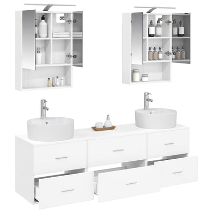 Bathroom Furniture Set 5 pcs White Engineered Wood and Glass