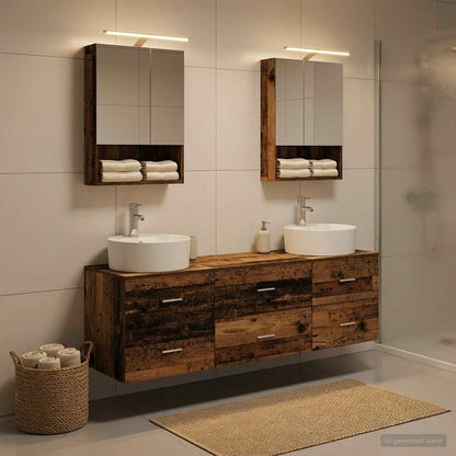 Bathroom Furniture Set 5 pcs Old Wood Engineered Wood and Glass