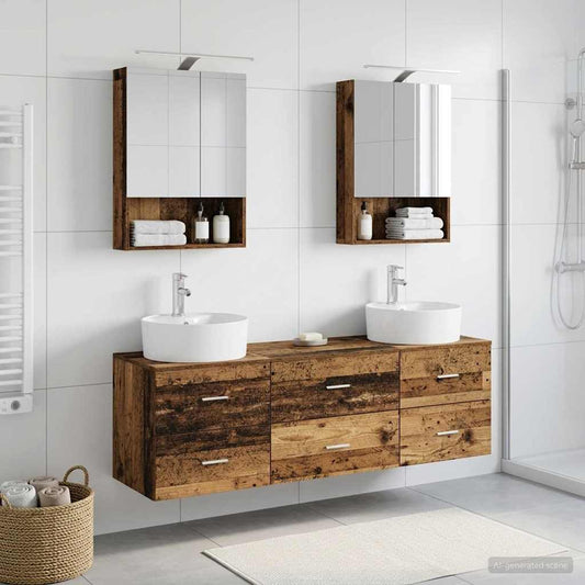 Bathroom Furniture Set 5 pcs Old Wood Engineered Wood and Glass