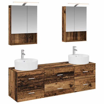 Bathroom Furniture Set 5 pcs Old Wood Engineered Wood and Glass
