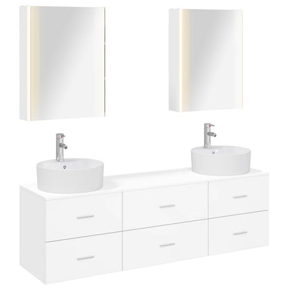 Bathroom Furniture Set 5 pcs White Engineered Wood and Glass