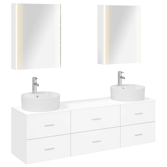 Bathroom Furniture Set 5 pcs White Engineered Wood and Glass