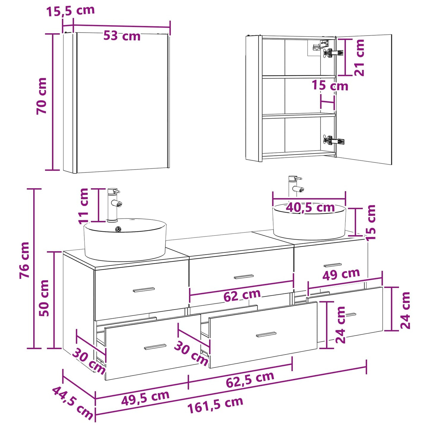 Bathroom Furniture Set 5 pcs Concrete Grey