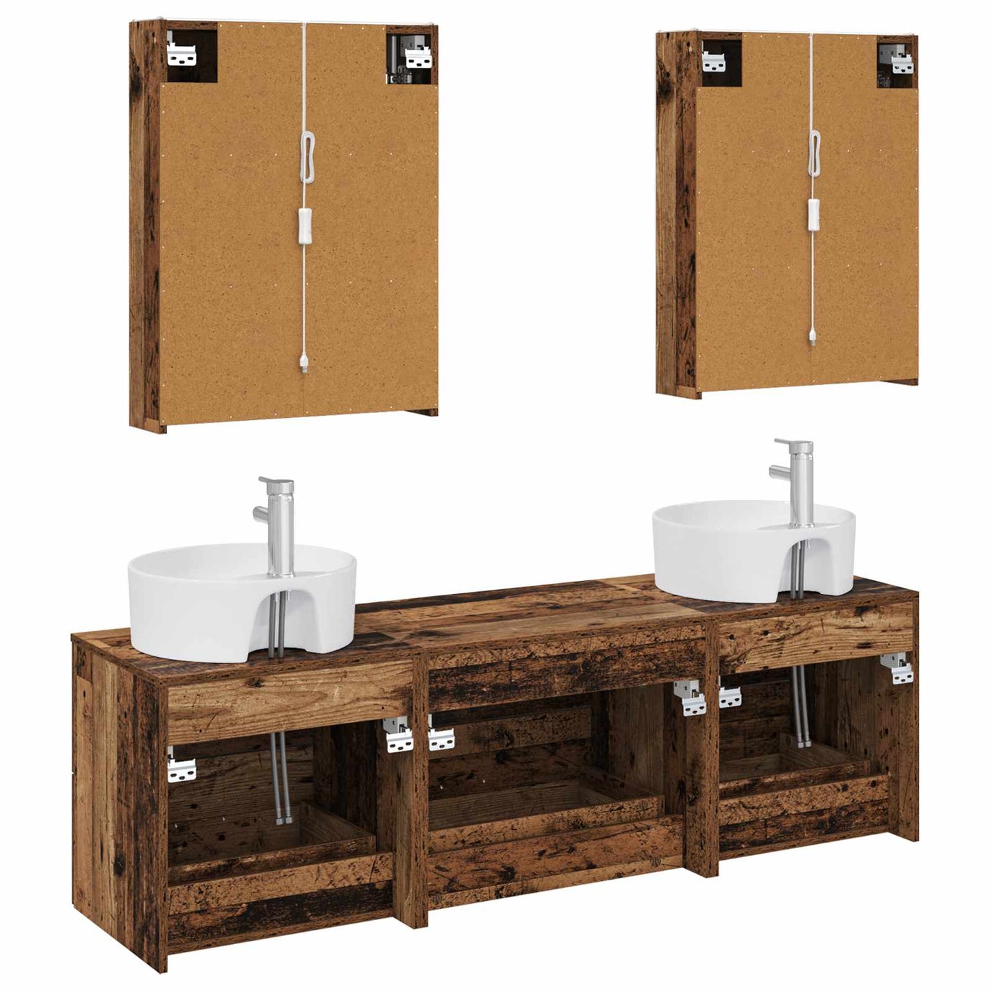 Bathroom Furniture Set 5 pcs Old Wood Engineered Wood and Glass