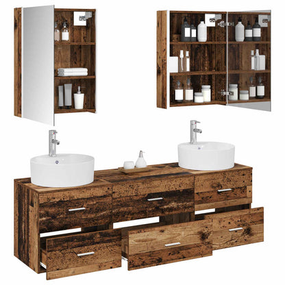Bathroom Furniture Set 5 pcs Old Wood Engineered Wood and Glass