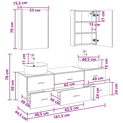 Bathroom Furniture Set 5 pcs Old Wood Engineered Wood and Glass