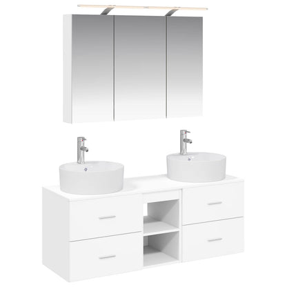 Bathroom Furniture Set 4 pcs White Engineered Wood and Glass