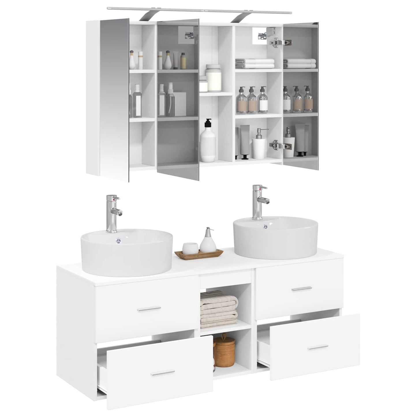 Bathroom Furniture Set 4 pcs White Engineered Wood and Glass