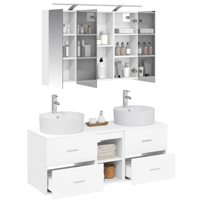 Bathroom Furniture Set 4 pcs White Engineered Wood and Glass