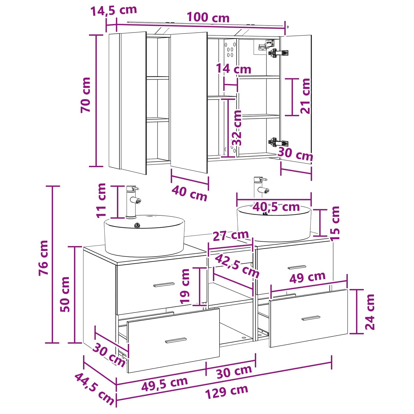 Bathroom Furniture Set 4 pcs Concrete Grey