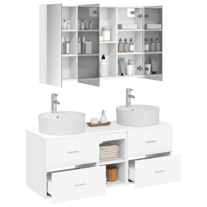 Bathroom Furniture Set 4 pcs White Engineered Wood and Glass