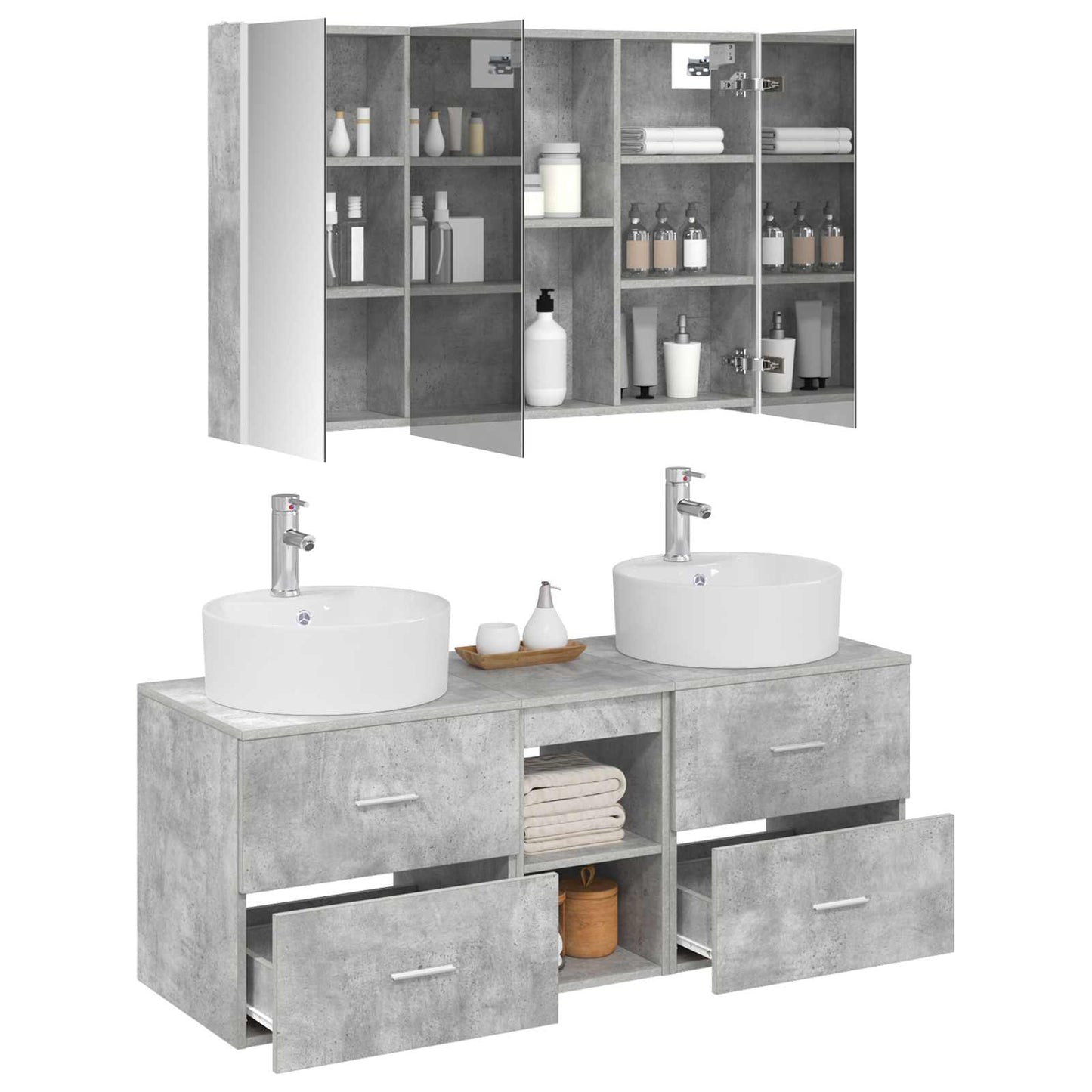 Bathroom Furniture Set 4 pcs Concrete Grey