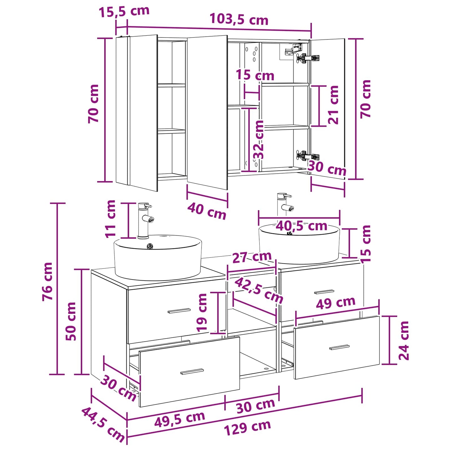 Bathroom Furniture Set 4 pcs Grey Sonoma