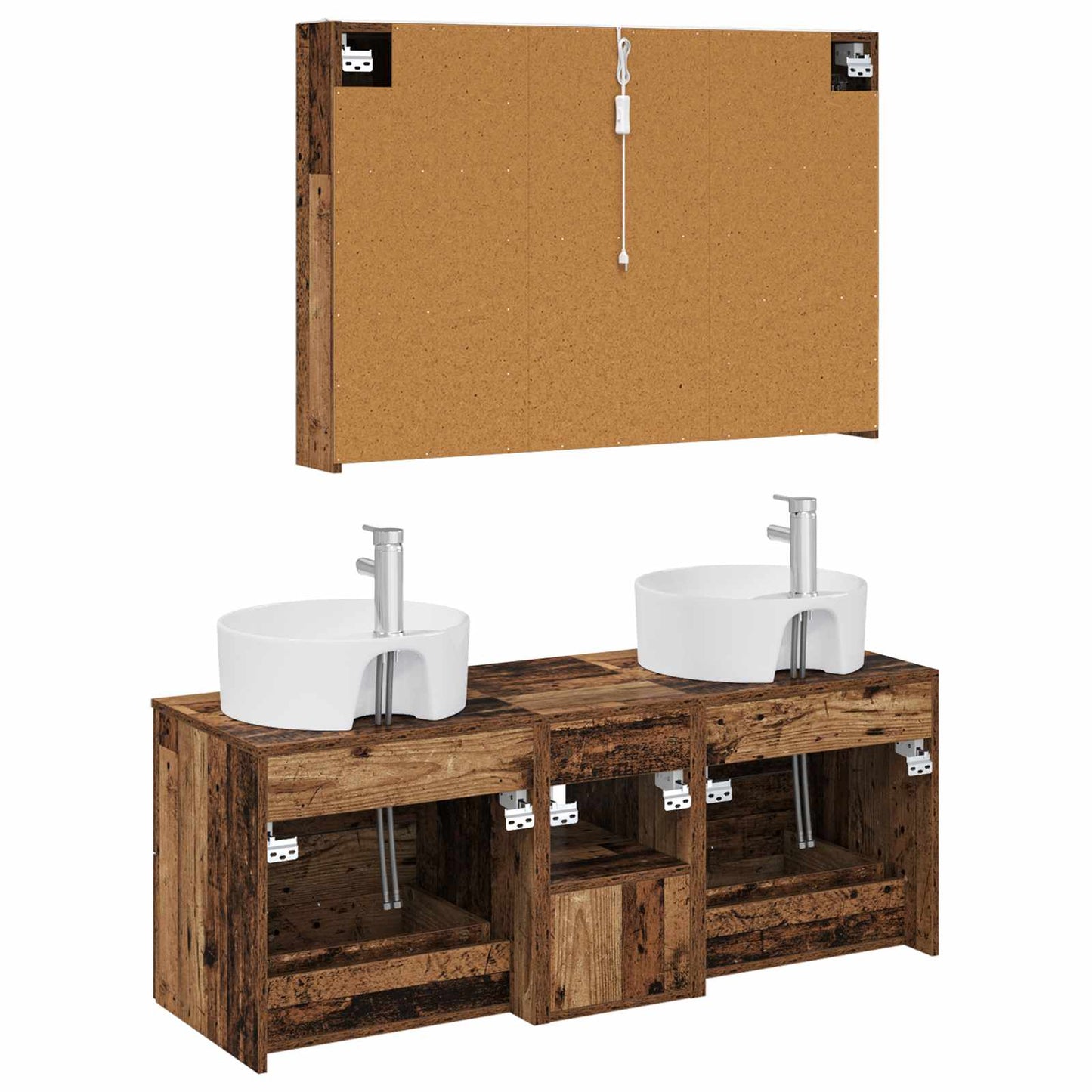 Bathroom Furniture Set 4 pcs Old Wood Engineered Wood and Glass
