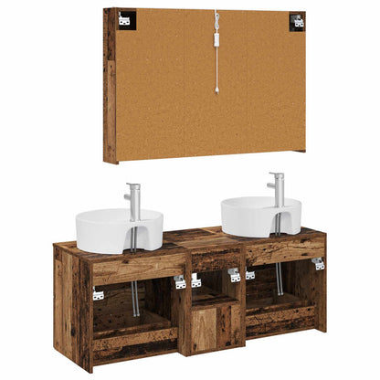 Bathroom Furniture Set 4 pcs Old Wood Engineered Wood and Glass