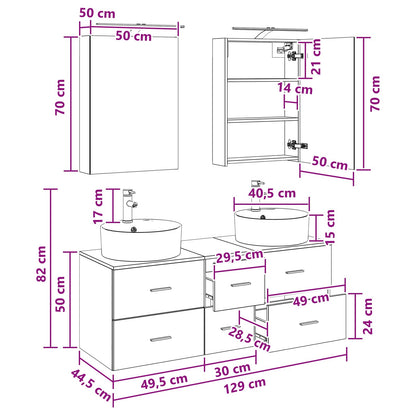 Bathroom Furniture Set 5 pcs White Engineered Wood and Glass