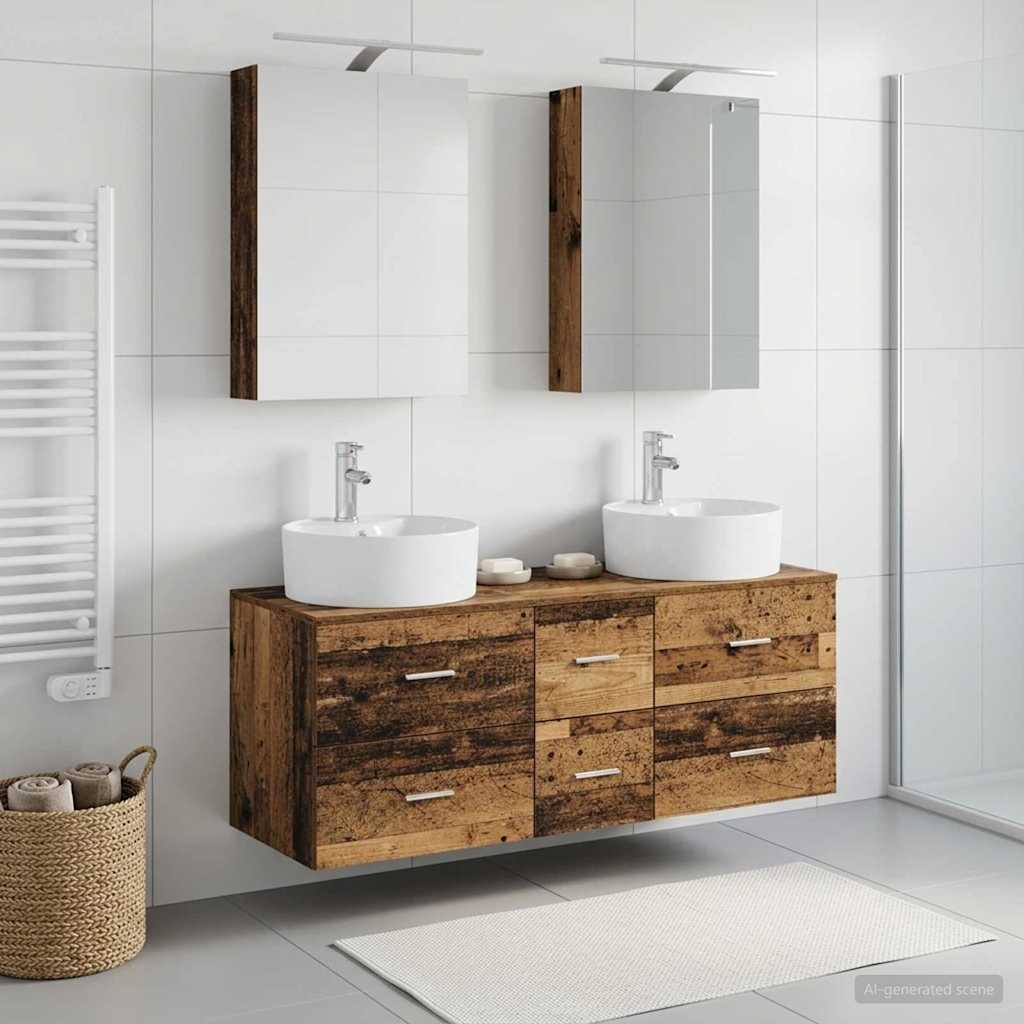 Bathroom Furniture Set 5 pcs Old Wood Engineered Wood and Glass