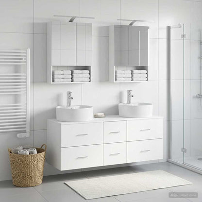 Bathroom Furniture Set 5 pcs White Engineered Wood and Glass