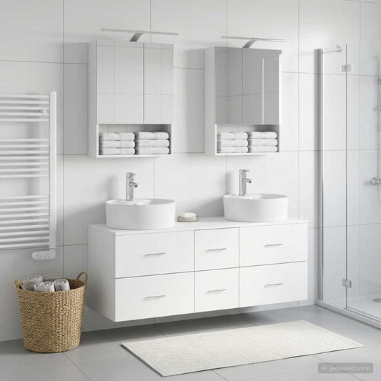 Bathroom Furniture Set 5 pcs White Engineered Wood and Glass