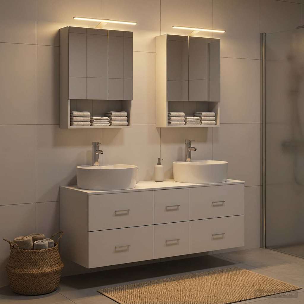 Bathroom Furniture Set 5 pcs White Engineered Wood and Glass