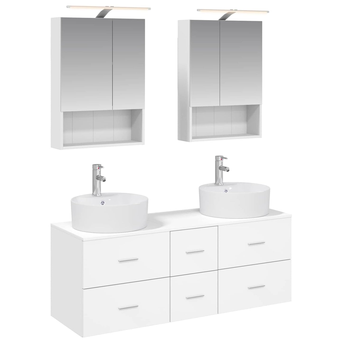 Bathroom Furniture Set 5 pcs White Engineered Wood and Glass