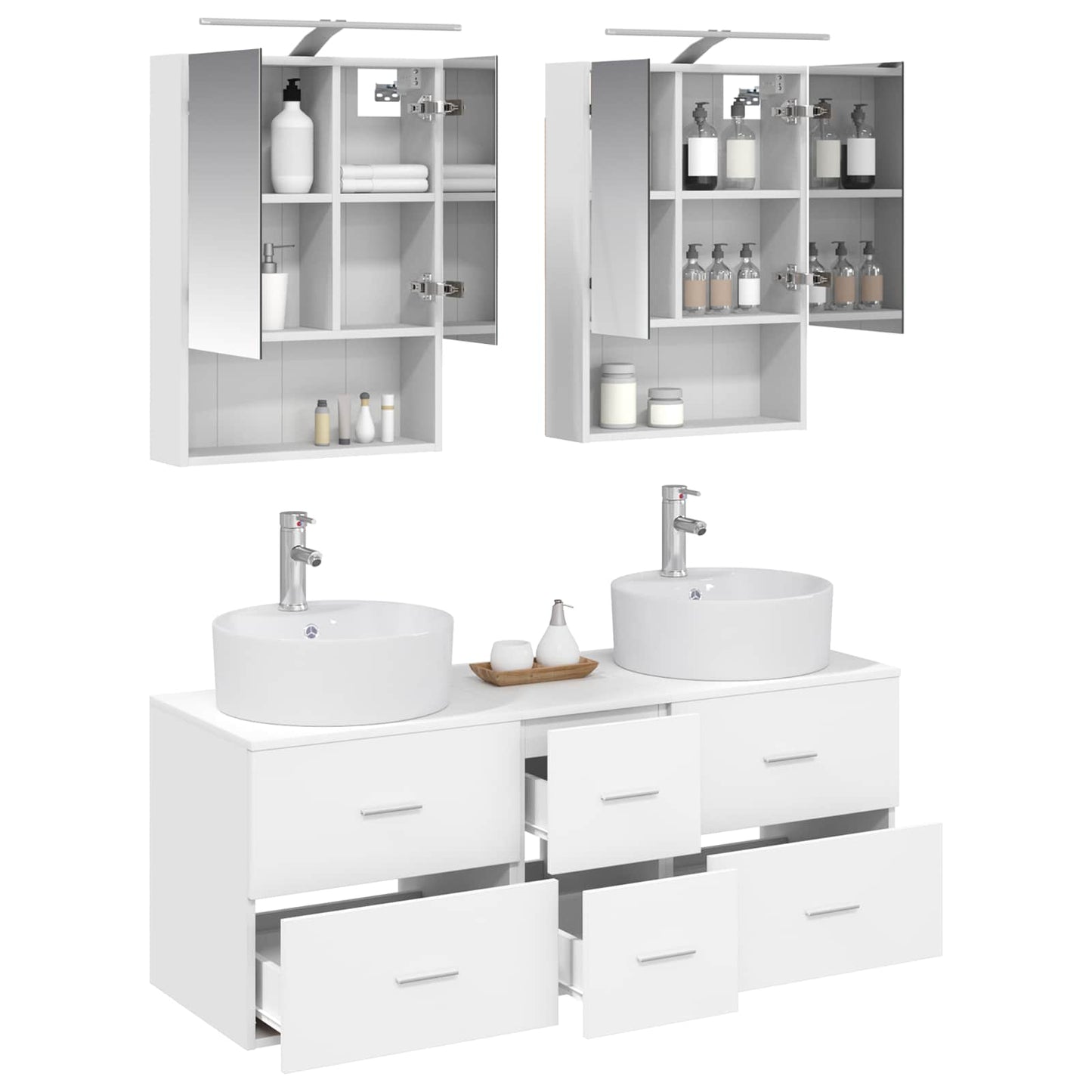 Bathroom Furniture Set 5 pcs White Engineered Wood and Glass