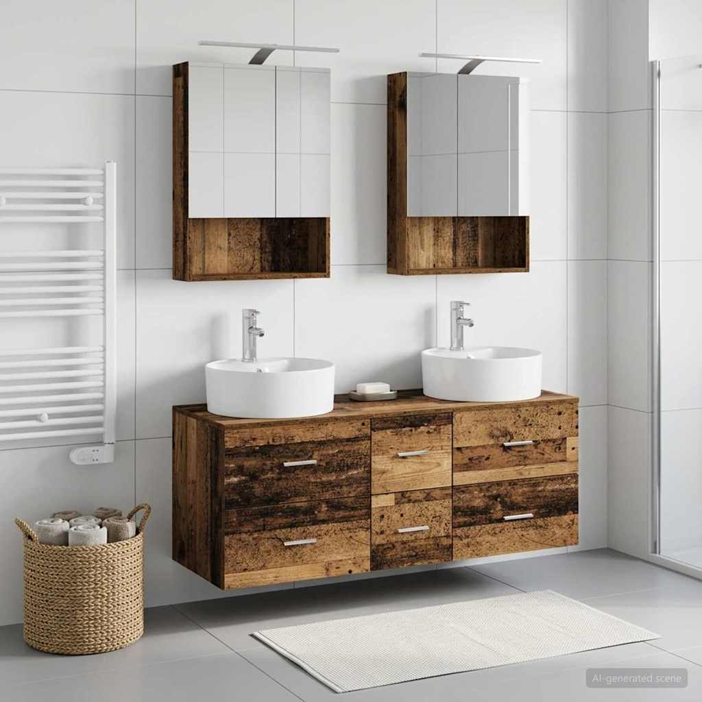 Bathroom Furniture Set 5 pcs Old Wood Engineered Wood and Glass