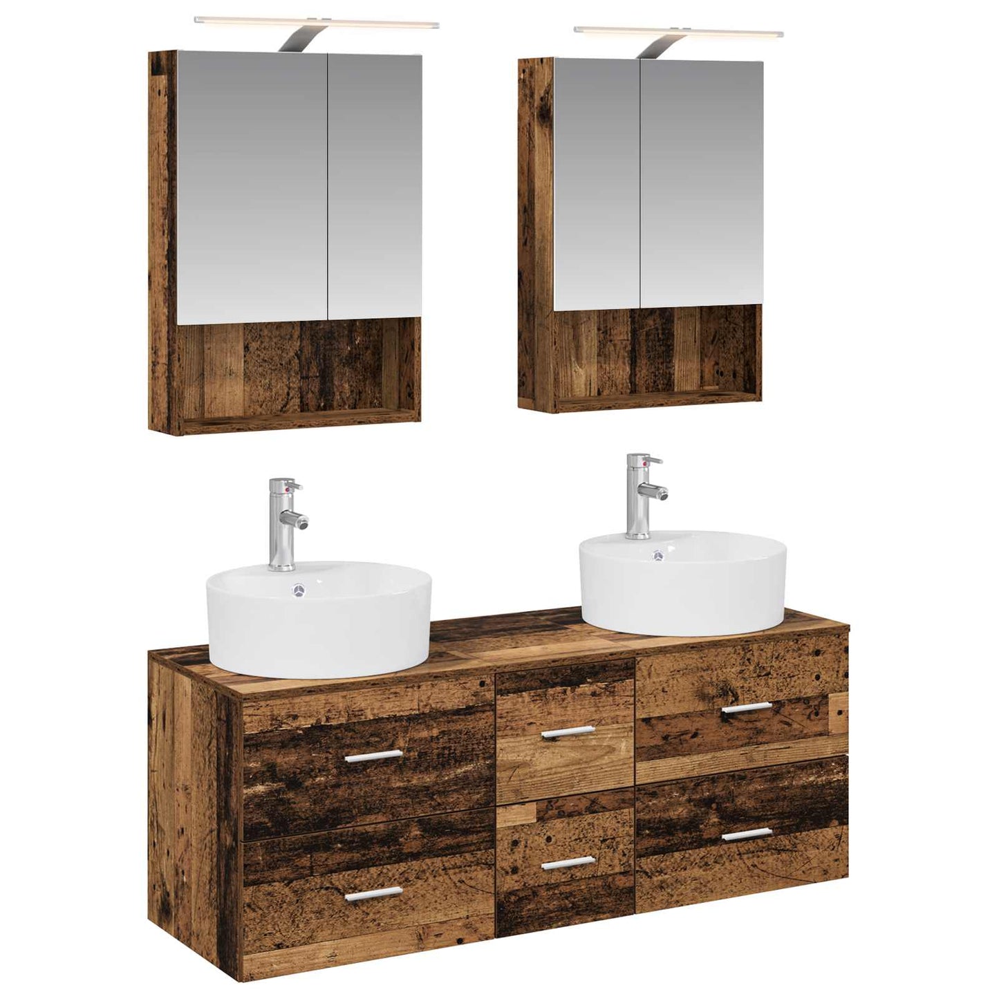 Bathroom Furniture Set 5 pcs Old Wood Engineered Wood and Glass