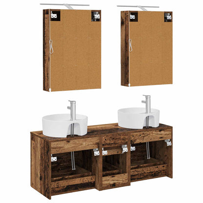 Bathroom Furniture Set 5 pcs Old Wood Engineered Wood and Glass