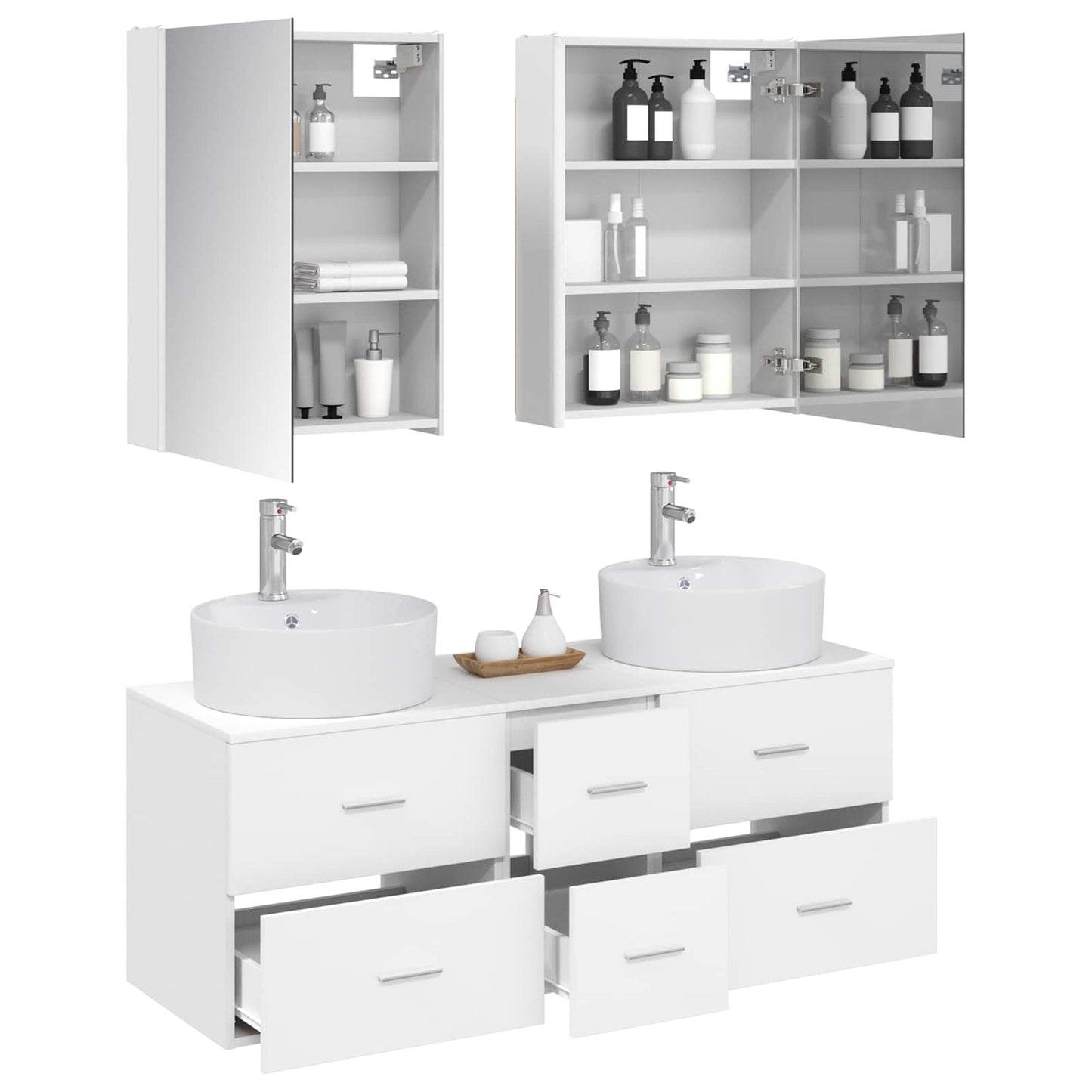 Bathroom Furniture Set 5 pcs White Engineered Wood and Glass