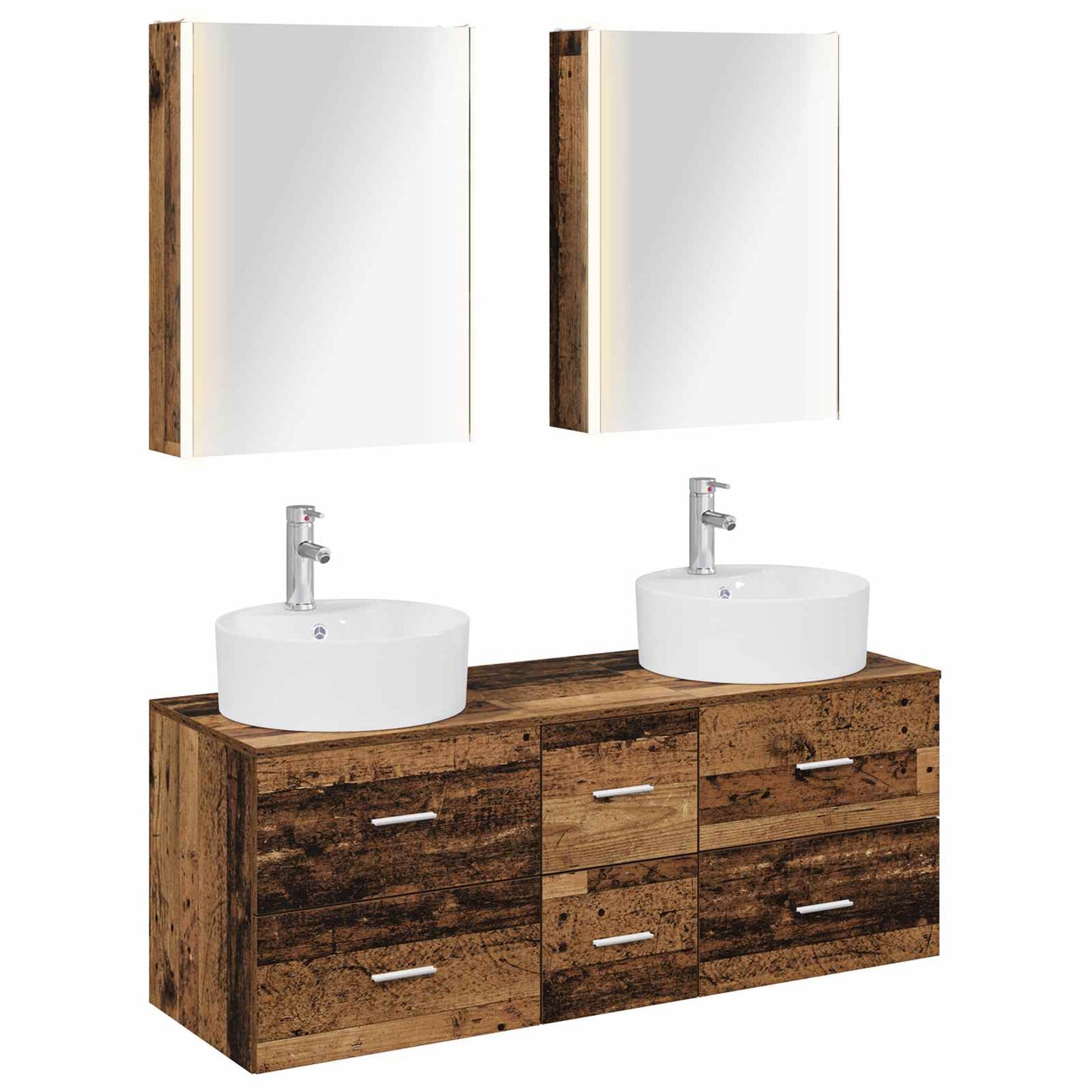 Bathroom Furniture Set 5 pcs Old Wood Engineered Wood and Glass