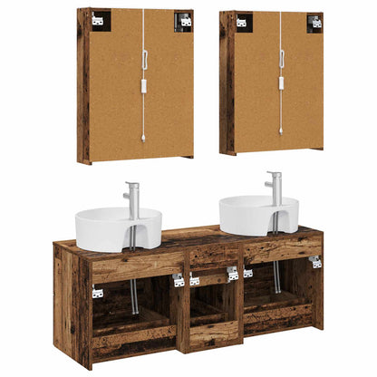 Bathroom Furniture Set 5 pcs Old Wood Engineered Wood and Glass