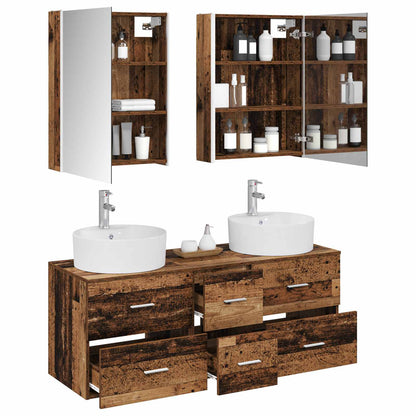 Bathroom Furniture Set 5 pcs Old Wood Engineered Wood and Glass