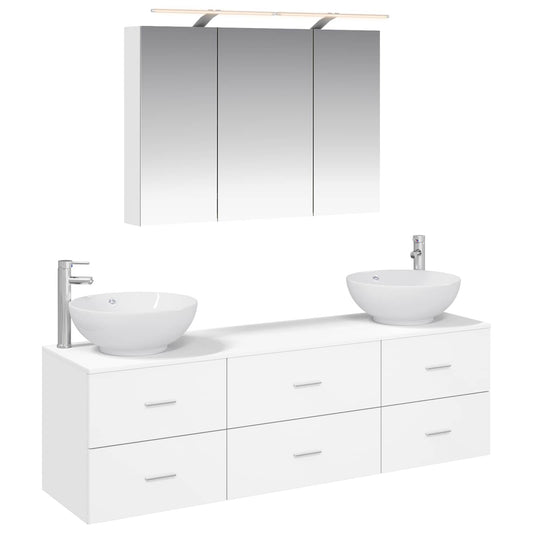 Bathroom Furniture Set 4 pcs White Engineered Wood and Glass