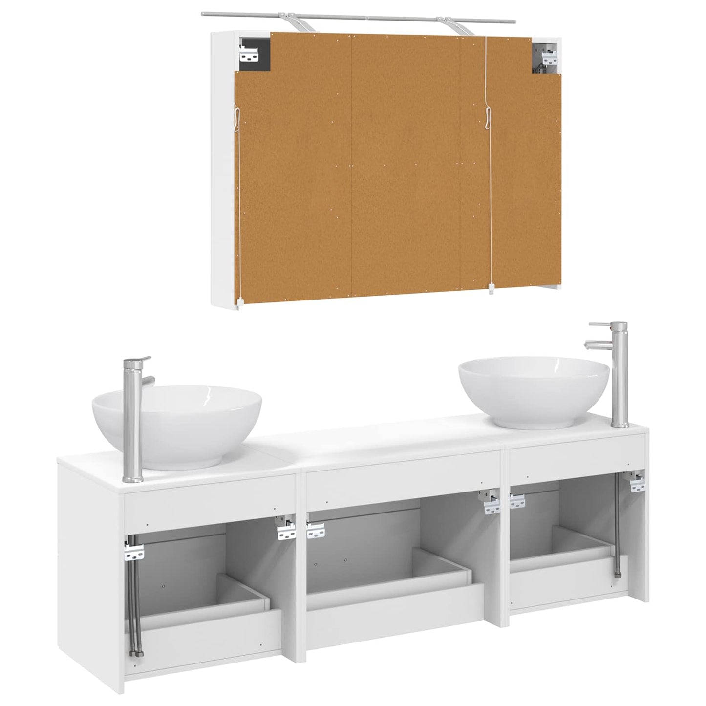 Bathroom Furniture Set 4 pcs White Engineered Wood and Glass