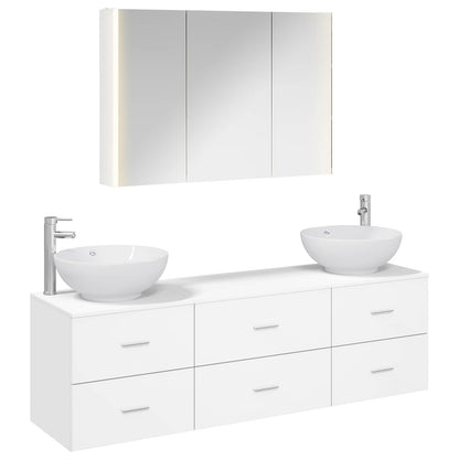 Bathroom Furniture Set 4 pcs White Engineered Wood and Glass